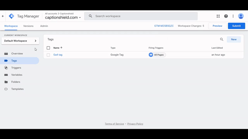 Importing the generated container into Google Tag Manager